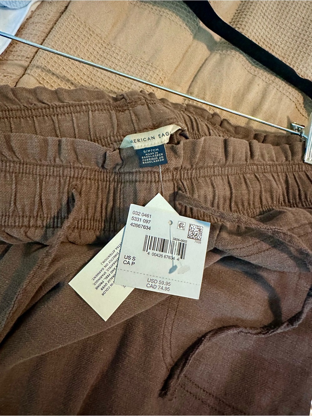 American Eagle Outfitters Women’s Brown Drawstring Linen-Blend Chinos - Picture 3 of 3